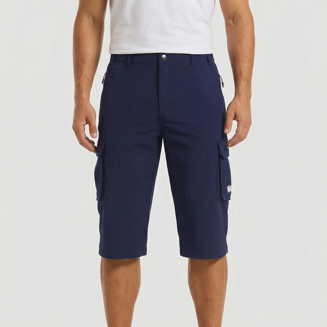 Relaxed fit men's cargo shorts, multi-pocket, great for summer, outdoor adventures & casual comfort.