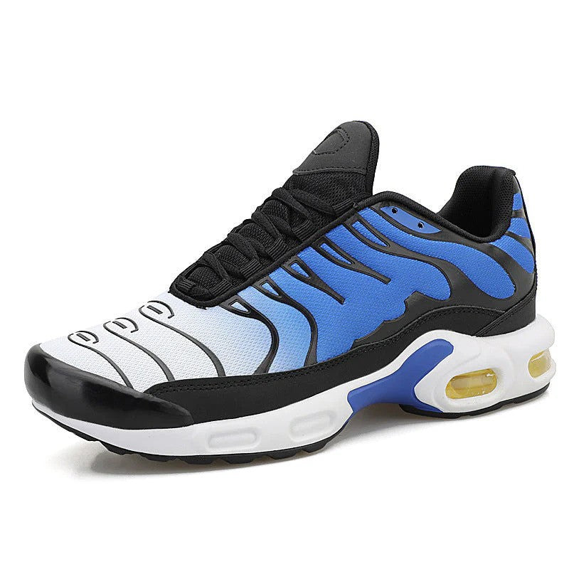 Men's Air Cushion running shoes in black, featuring breathable mesh and comfortable sole for athletic training.
