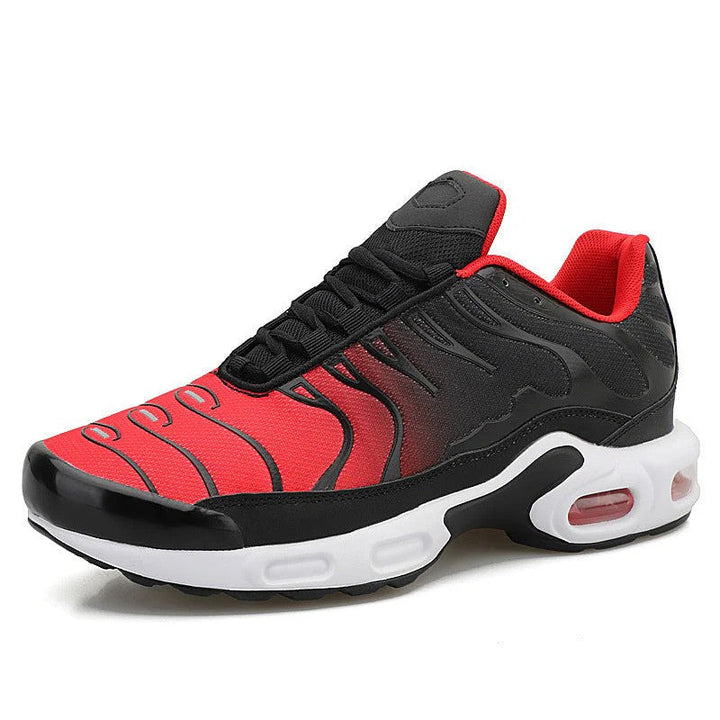 Stylish men's athletic shoes with a breathable upper and Air Cushion sole, perfect for spring running.