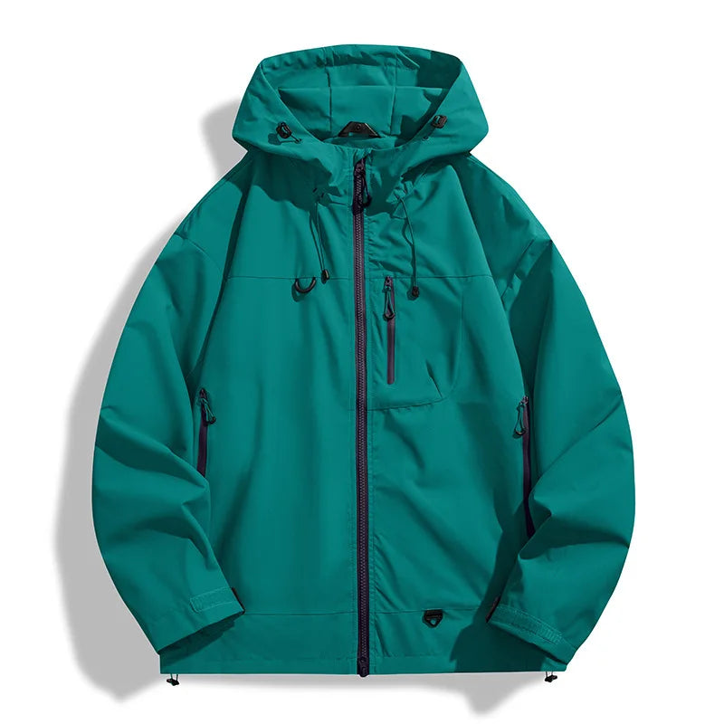 Men's all-weather performance jacket, windproof & water-resistant, ideal for outdoor adventures.