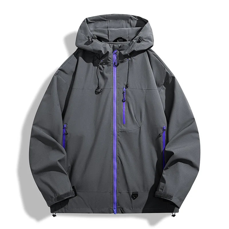 Lightweight men's hiking jacket, water-resistant & windproof for all outdoor adventures & travel.