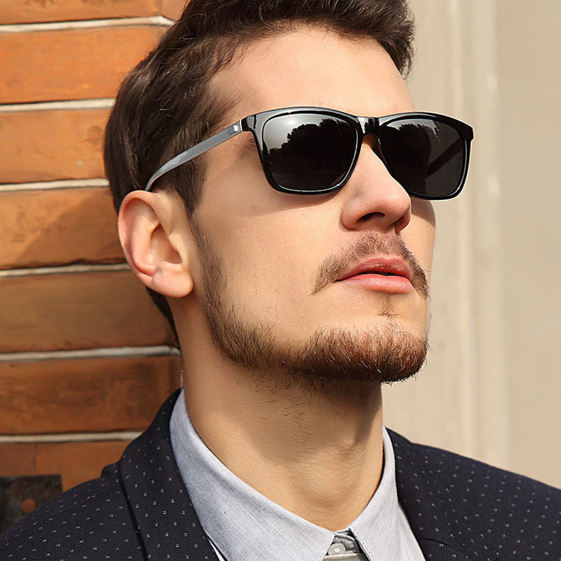 Men's aluminum magnesium polarized sunglasses, sleek black frame, anti-glare lenses for driving