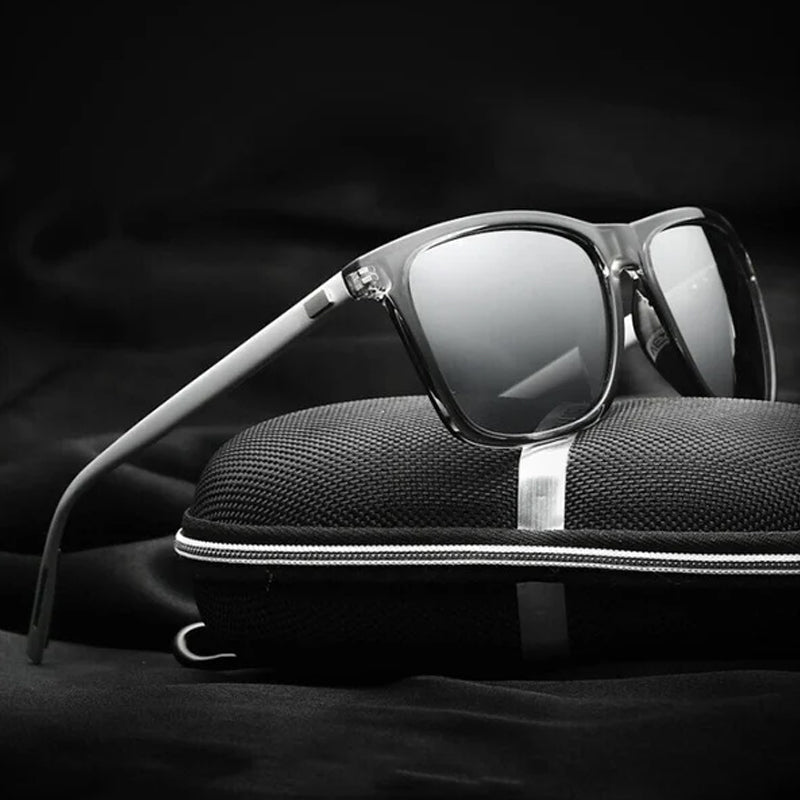 Stylish men's photochromic polarized sunglasses, lightweight, offering UV protection