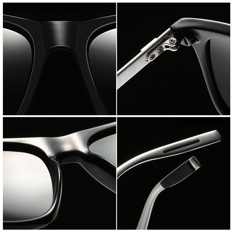 Man wearing men's aluminum magnesium polarized sunglasses, enjoying outdoor activity