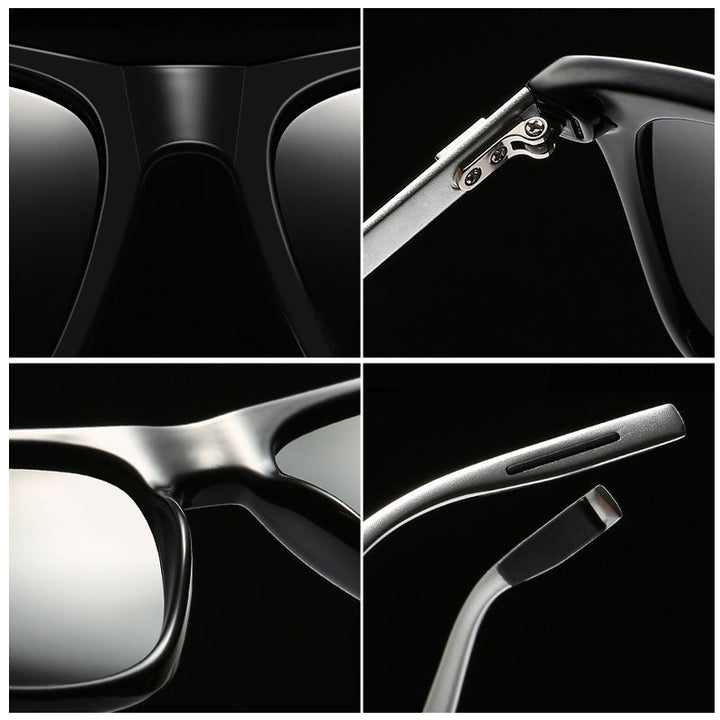 Man wearing men's aluminum magnesium polarized sunglasses, enjoying outdoor activity