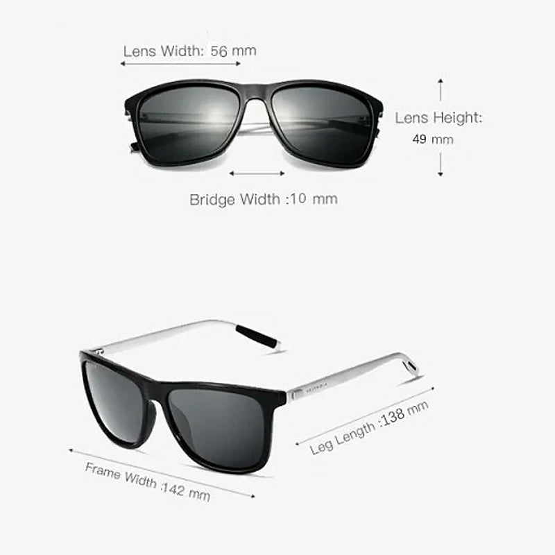 Front view of black aluminum magnesium men's polarized sunglasses, stylish and functional