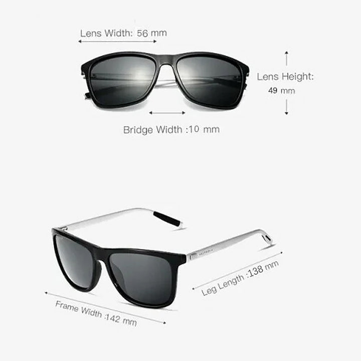 Front view of black aluminum magnesium men's polarized sunglasses, stylish and functional