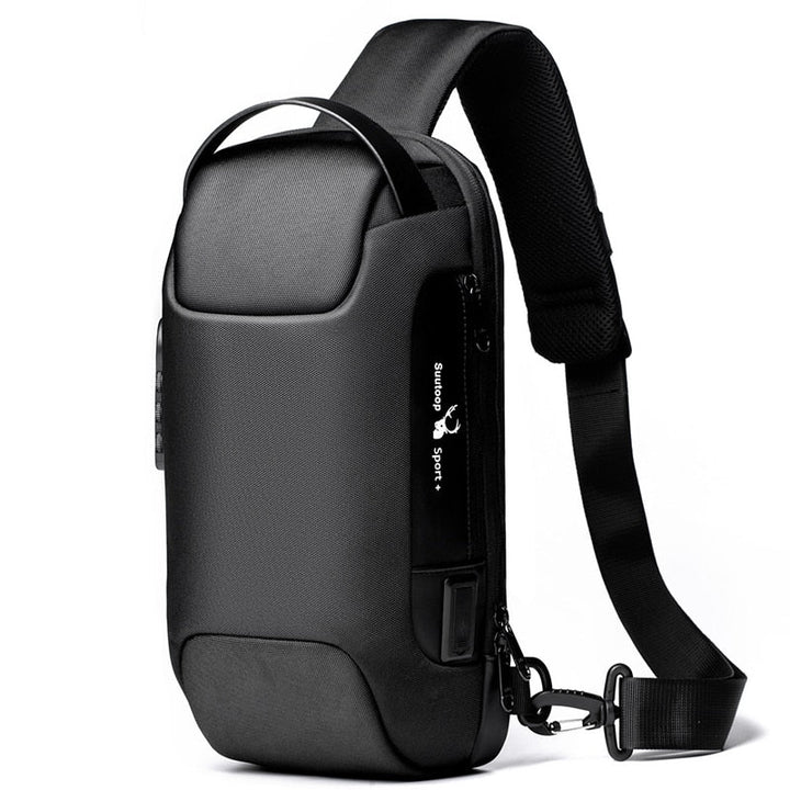 Men's anti-theft crossbody bag with USB charging. Water-resistant sling for secure daily essentials & travel.