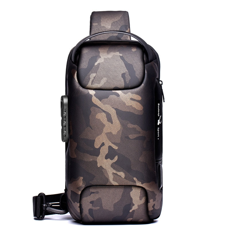 Compact anti-theft men's travel bag. Water-resistant crossbody with USB charging for secure daily essentials.