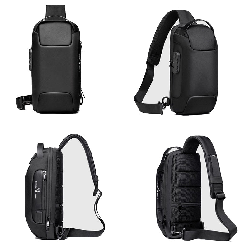 Durable men's water-resistant crossbody bag. Anti-theft features, USB charging for travel & daily essentials.