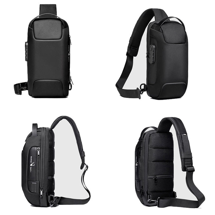 Durable men's water-resistant crossbody bag. Anti-theft features, USB charging for travel & daily essentials.