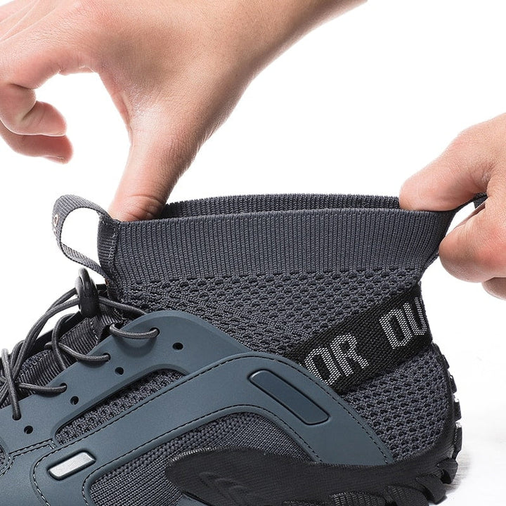 Durable men's outdoor barefoot sock shoes, non-slip, for rugged natural movement on varied terrain.