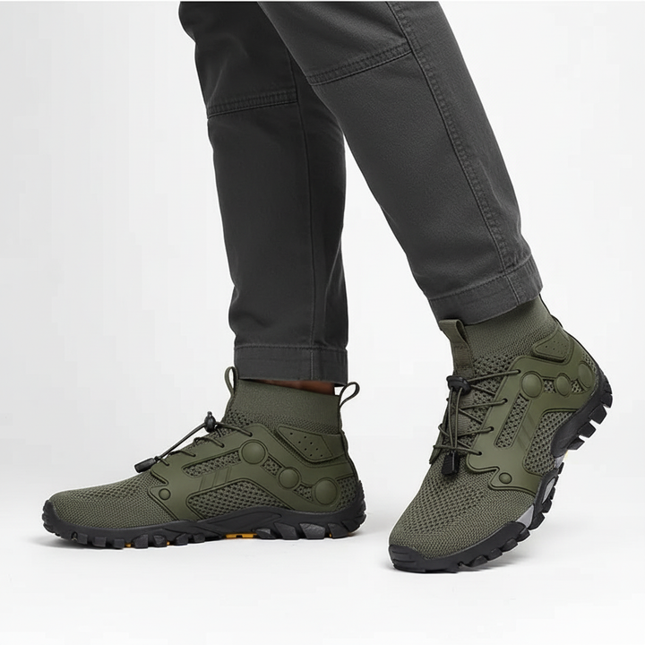 Lightweight men's barefoot high-shaft hiking boots, ideal for trail running & outdoor adventure, non-slip.