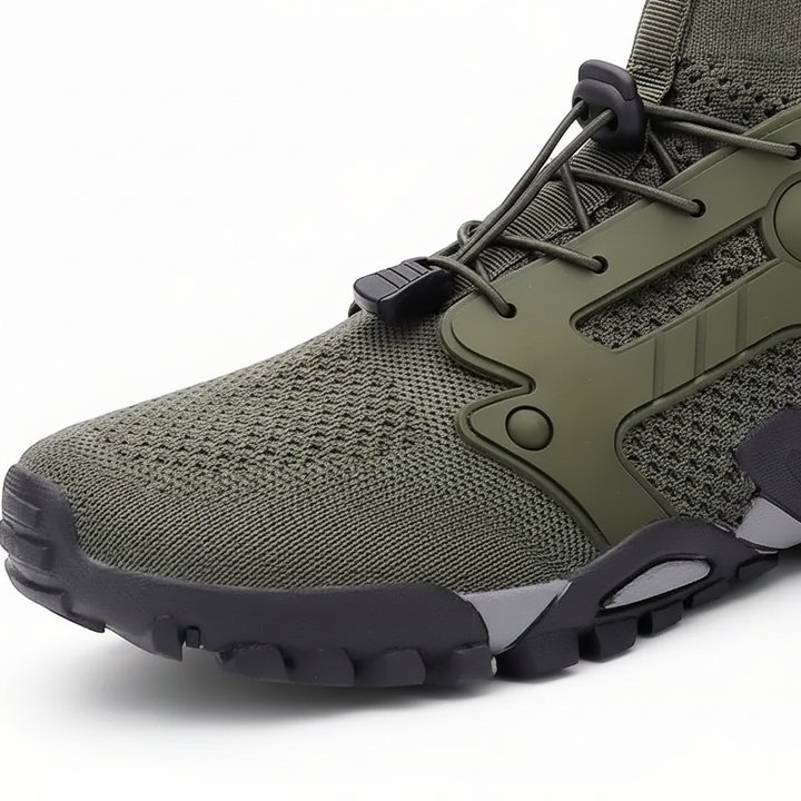 Durable men's high shaft barefoot hiking shoes, comfortable for all-weather outdoor adventures & natural movement.