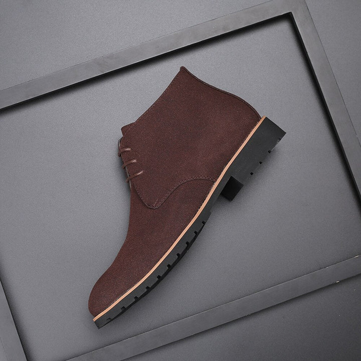 Blue men's casual ankle boots with laces, offering comfort and durability for daily activities.