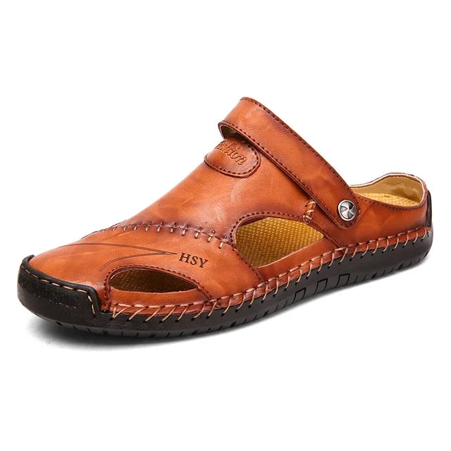Comfortable men's closed-toe slip-on sandals with cushioning & arch support for daily summer wear.