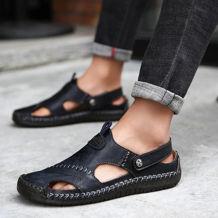 Breathable men's closed-toe slip-on sandals, cushioned for all-day comfort & daily casual wear.