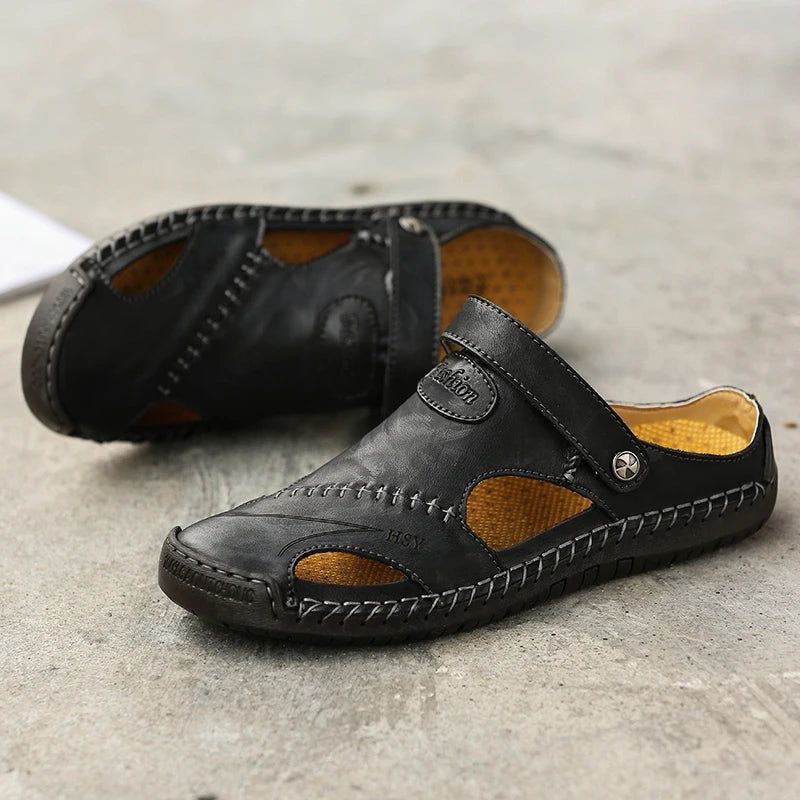 Men's comfortable closed-toe slip-on sandals with arch support, designed for all-day daily wear.