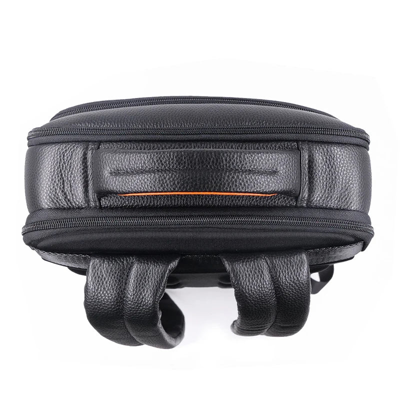 Premium mens leather anti-theft backpack, featuring a fingerprint lock for secure daily commute & business travel.