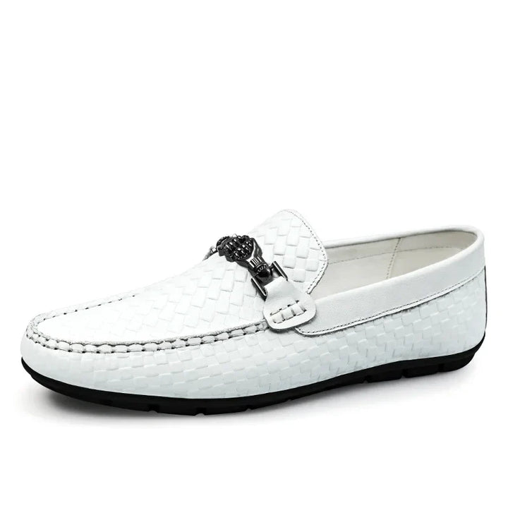 A man wearing black men's grip loafers, demonstrating their casual and comfortable style