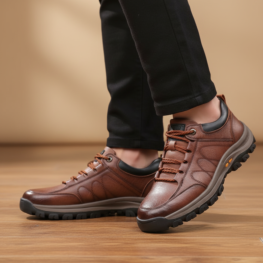 Men's black leather lace-up orthopedic dress shoes for formal events and all-day comfort.