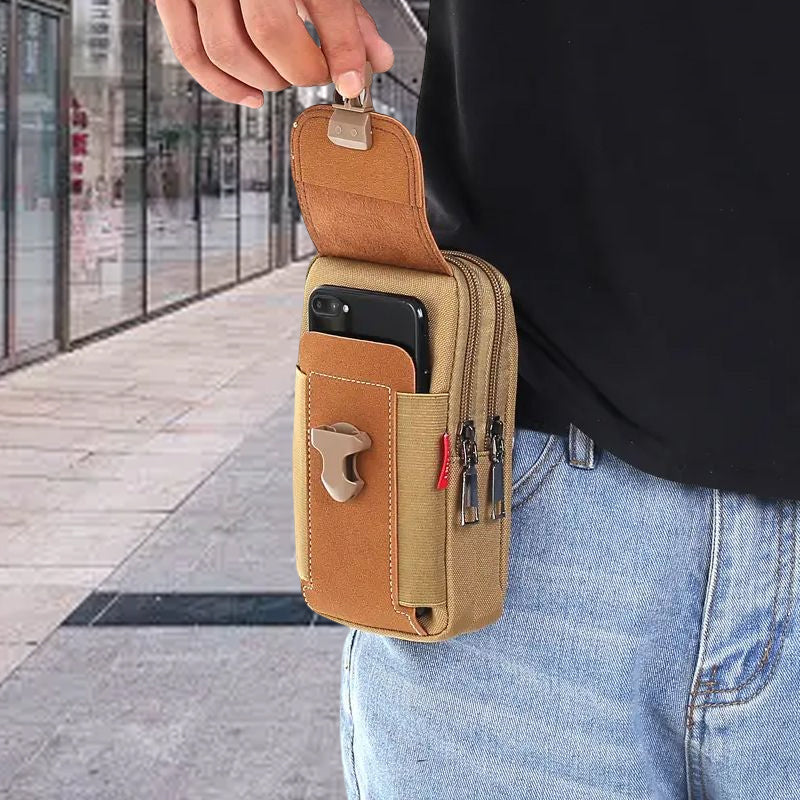 Front view of men's casual nylon waist bag, an essential sports and travel accessory