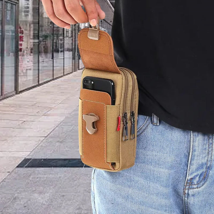 Front view of men's casual nylon waist bag, an essential sports and travel accessory