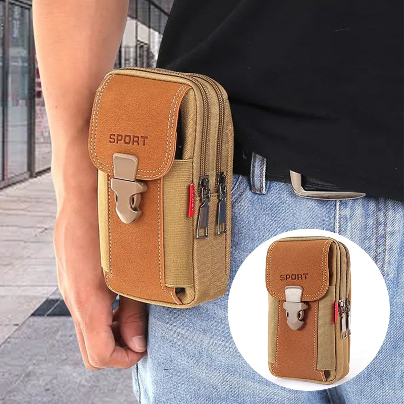 Detailed image of the buckle on a men's outdoor sports waist bag, strong and adjustable