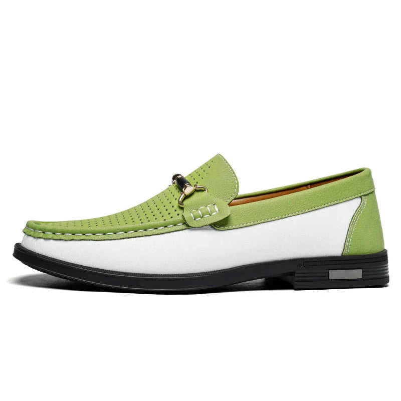 Men's light brown perforated leather bit loafers, ideal for warm weather