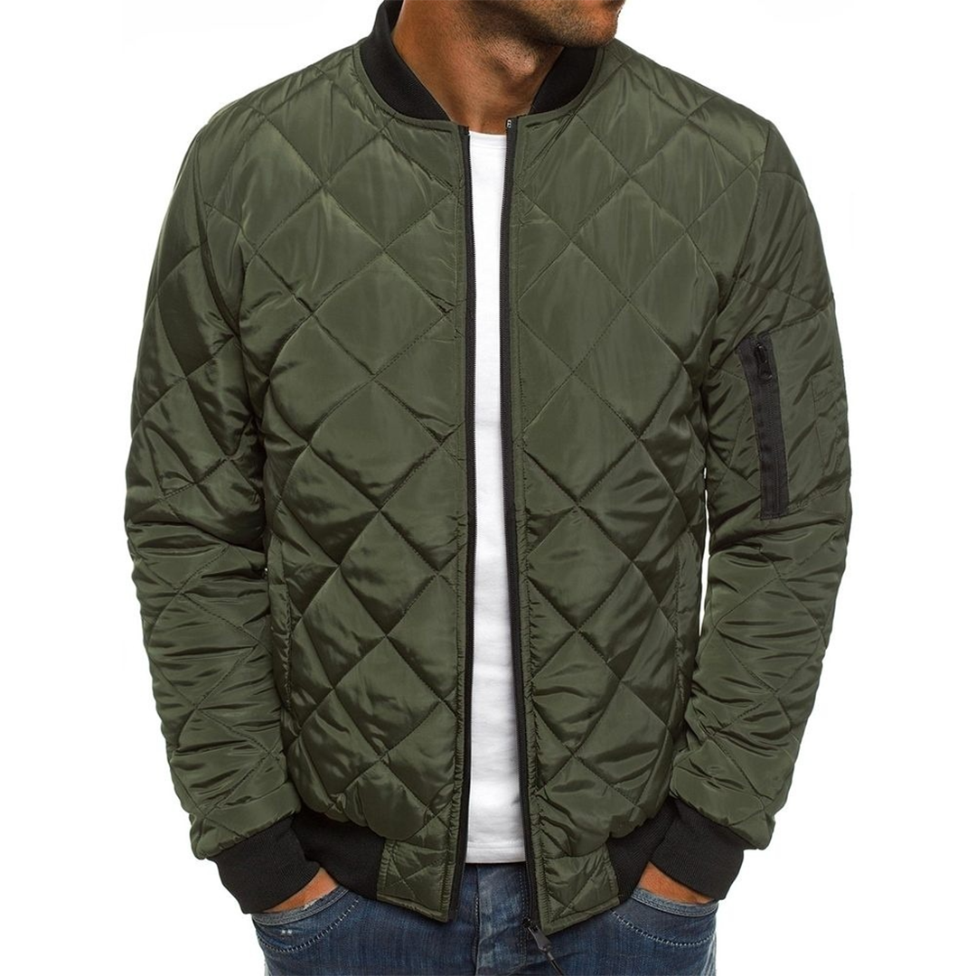 Fashionable men's outerwear: a quilted jacket providing urban style and comfort.