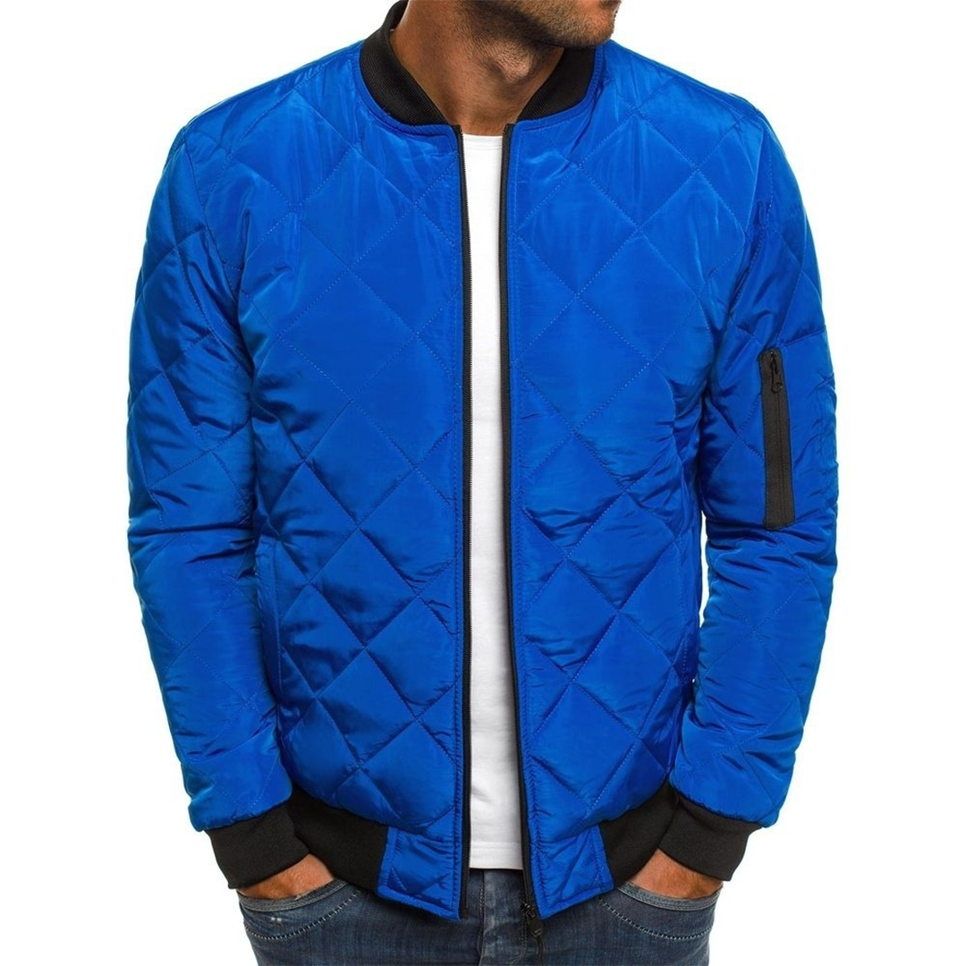 Full shot of a man wearing a versatile black quilted streetwear jacket for everyday fashion.