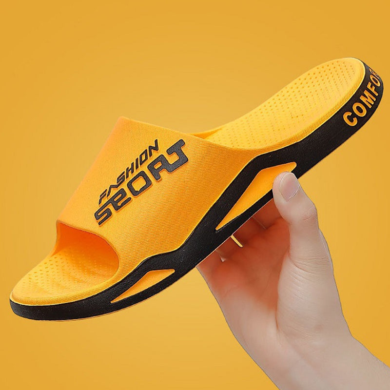 Display of various colors of men's sport slide sandals, essential comfort footwear