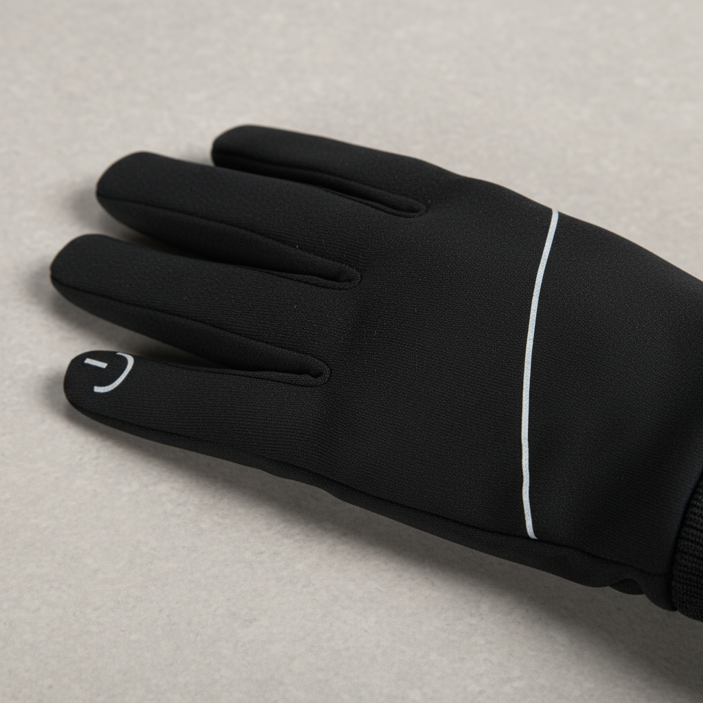 Warm men's winter gloves with conductive fingertips for smartphone use in cold.
