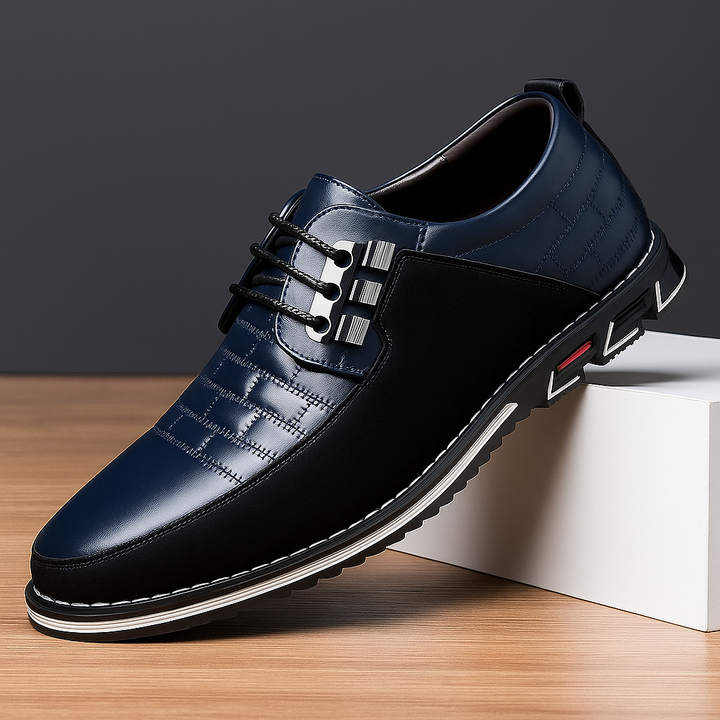Black vegan leather oxfords for men, combining dress shoe elegance with casual hybrid comfort.