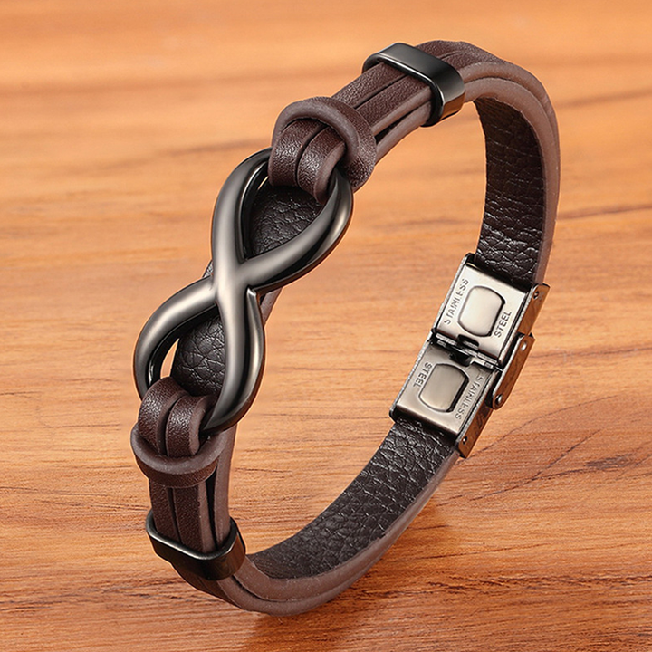 Detailed view of a men's braided leather bracelet, emphasizing the texture and quality craftsmanship.