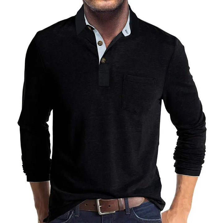 Men's breathable long sleeve polo shirt in a versatile style, perfect for smart casual autumn wear.