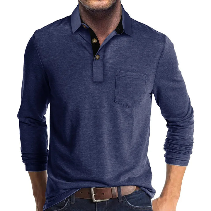 Men's versatile long sleeve polo shirt, ideal for autumn wear. Breathable and stylish everyday top.