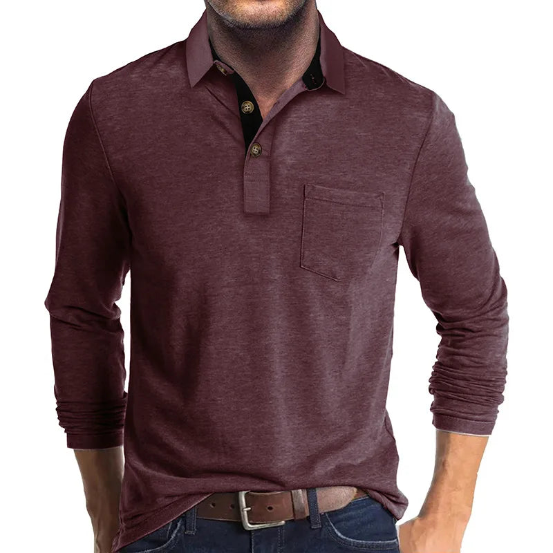 Comfortable men's long sleeve polo, ideal everyday top. Breathable fabric for all-day wear.