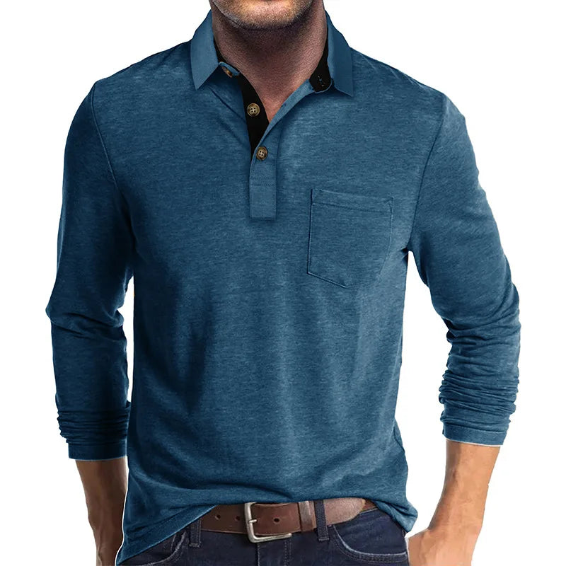 Classic men's long sleeve polo in a versatile shade, perfect as a breathable casual shirt.