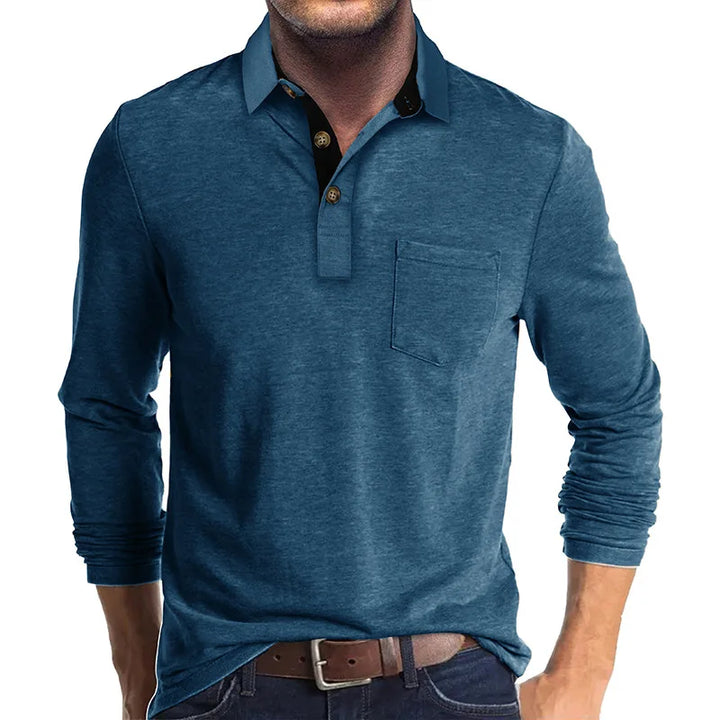 Classic men's long sleeve polo in a versatile shade, perfect as a breathable casual shirt.