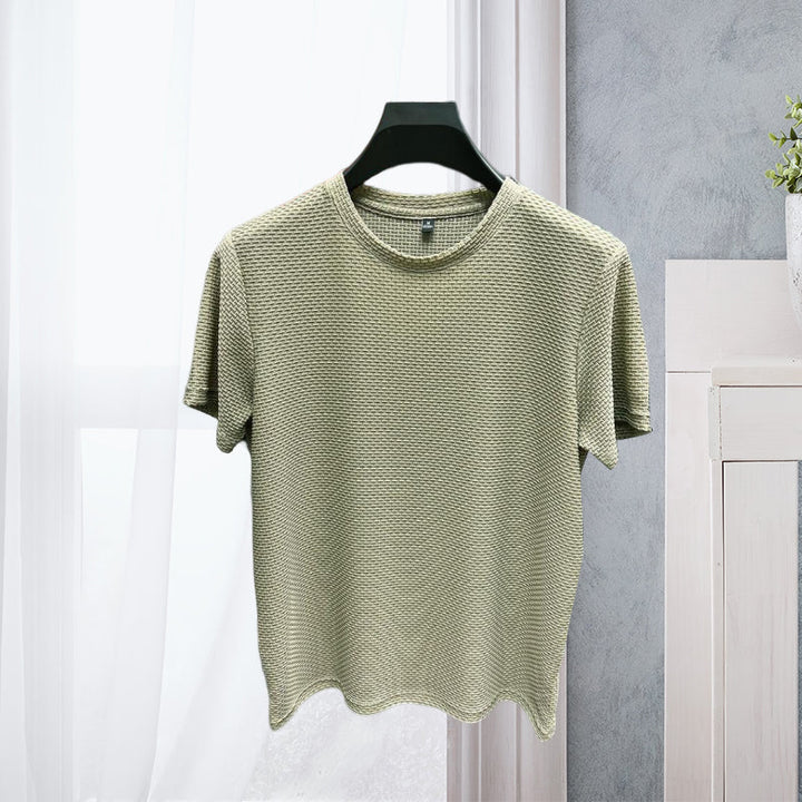 Back view of a men's ice silk mesh t-shirt, showing the athletic cut and breathable fabric.
