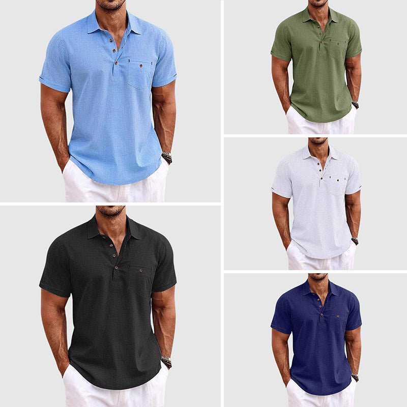 Practical men's polo shirt with chest pocket, short sleeves, and breathable fabric. Great for summer fashion.