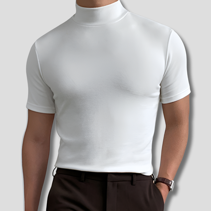 Men's breathable short-sleeve turtleneck, perfect for casual summer comfort and daily style. Lightweight pull-on shirt.