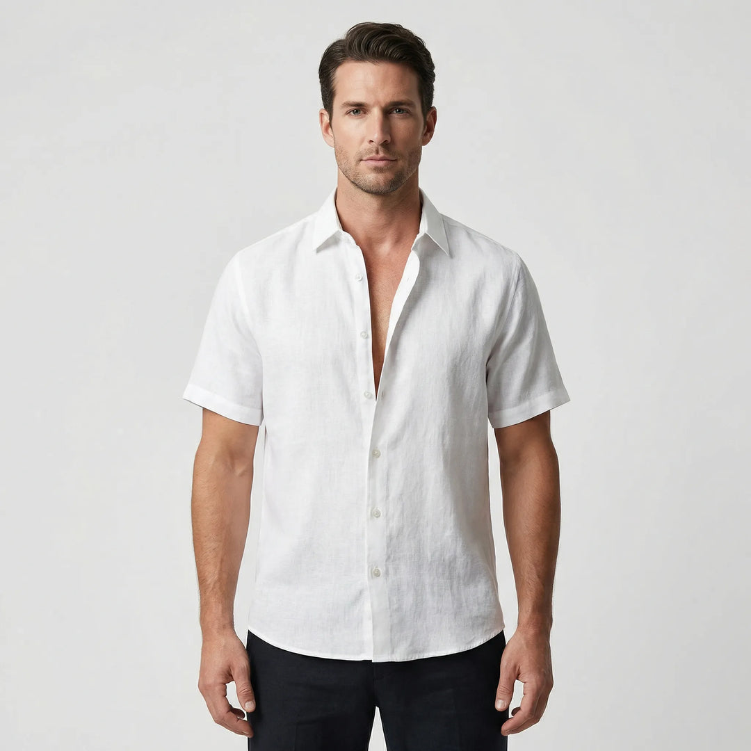 Men's 'Micheal' breezy short sleeve button-down shirt. Lightweight, relaxed fit, ideal casual summer fashion.