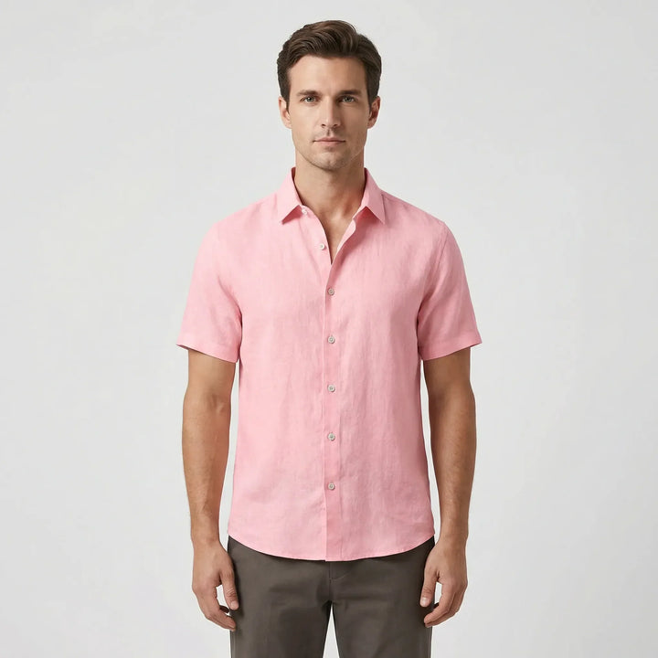 Lightweight men's casual short sleeve button-down for summer vacations. Comfortable & breathable relaxed fit.