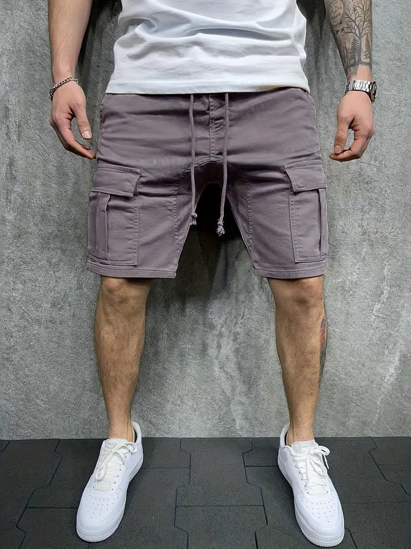 Men's versatile cargo shorts with a drawstring, utility pockets, and comfortable elastic waist, great for daily casual wear.