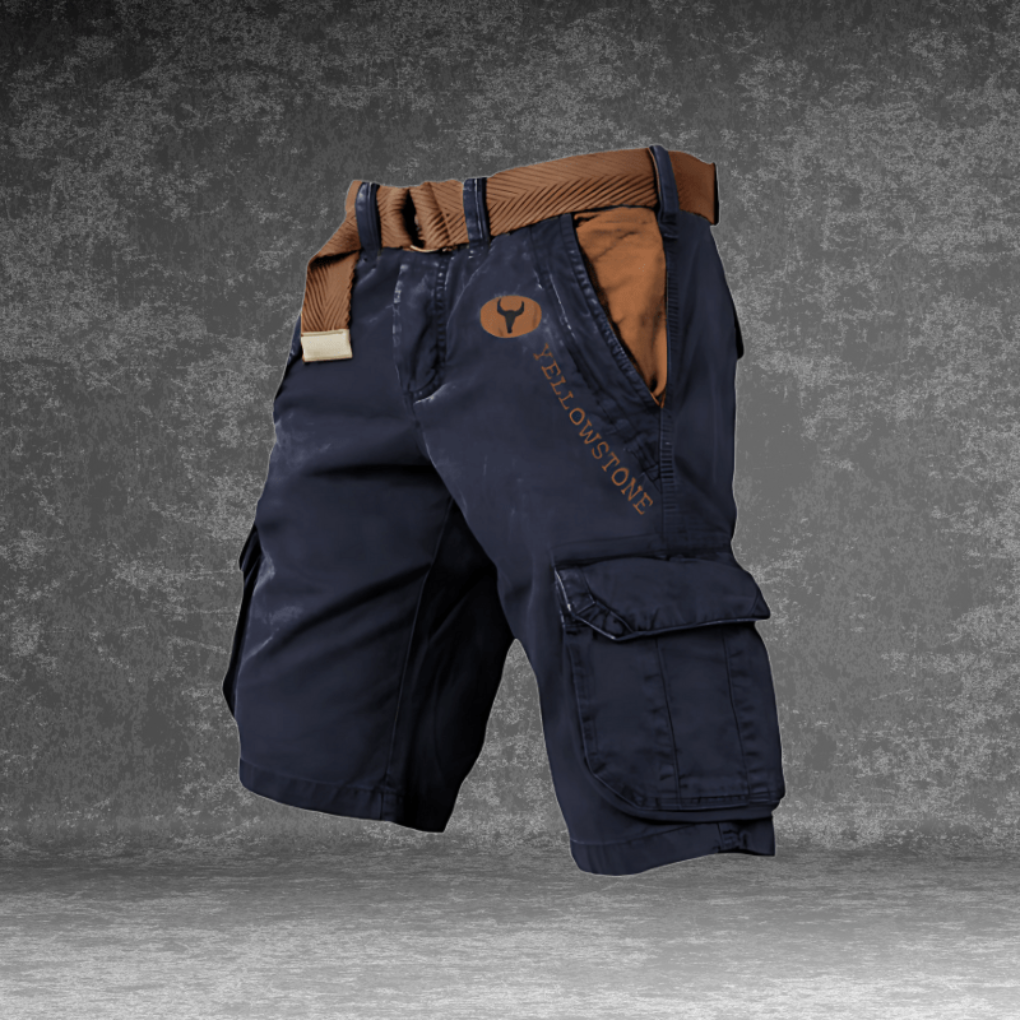 Khaki men's summer cargo shorts, great for outdoor adventures, travel & everyday comfort.