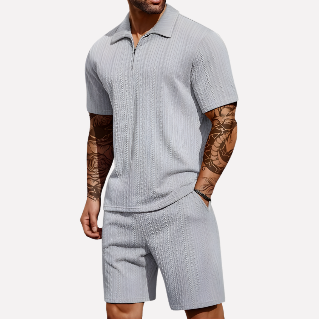 Men's summer polo and shorts combo. A comfortable, relaxed fit casual outfit for everyday wear.