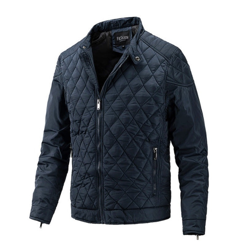 Men's casual autumn jacket with stylish diamond pattern. Perfect light outerwear for fall fashion.
