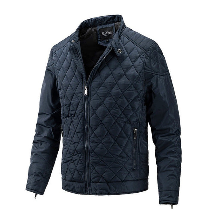 Men's casual autumn jacket with stylish diamond pattern. Perfect light outerwear for fall fashion.
